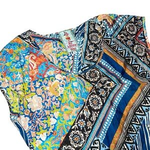 Johnny Was Multicolor Floral & Geometric V-Neck Top